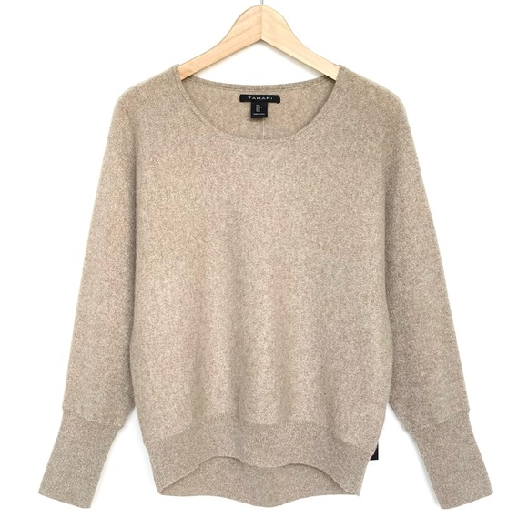 TAHARI Cashmere Sweater Sparkle Long Dolman Sleeve Crew Neck Stretch Pullover - Picture 8 of 14